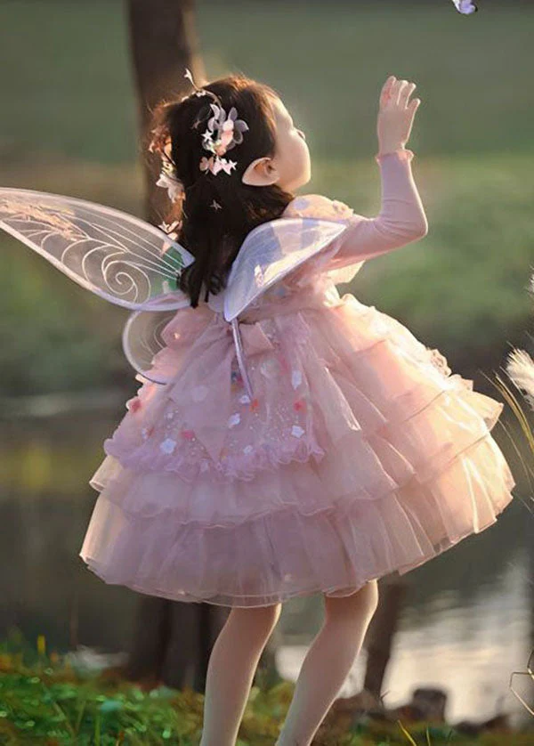 Cute Pink Ruffled Layered Patchwork Tulle Kids Girls Dress Summer - Image 5