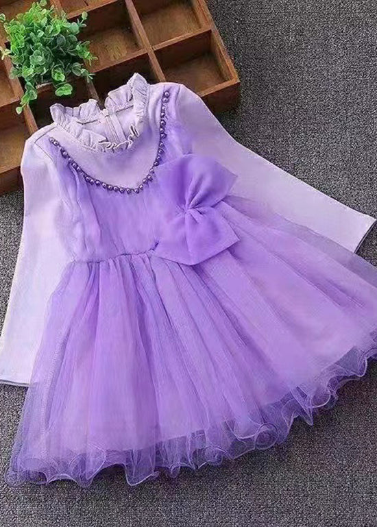 Cute Pink Ruffled Nail Bead Patchwork Tulle Baby Girls Dresses Fall - Image 2