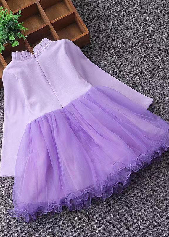 Cute Pink Ruffled Nail Bead Patchwork Tulle Baby Girls Dresses Fall - Image 4