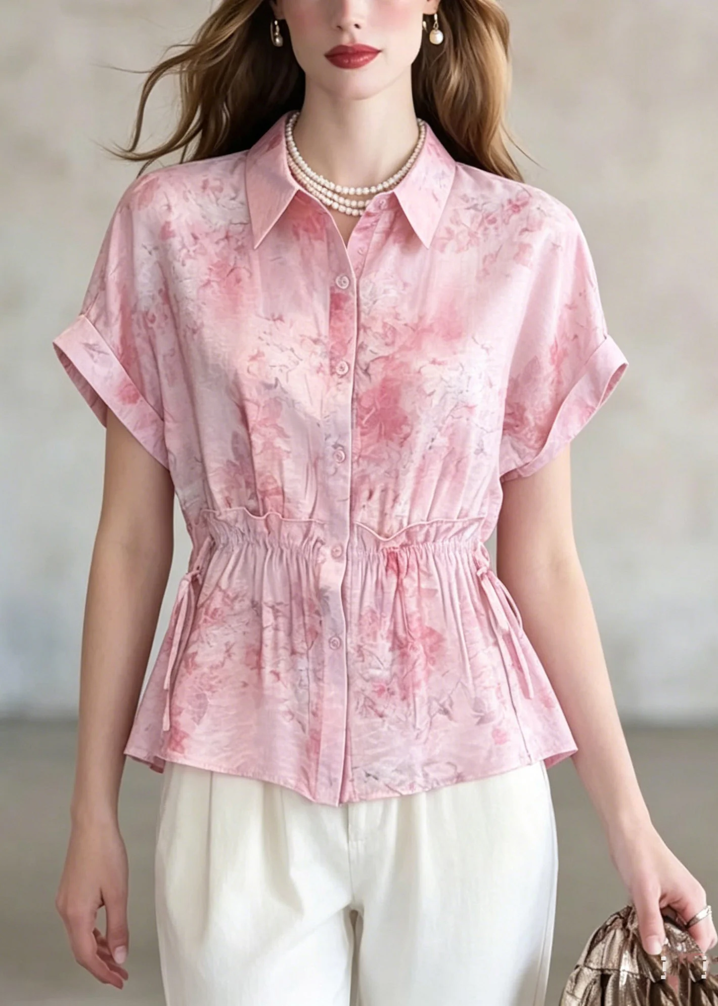 Cute Pink Ruffled Patchwork Shirt Summer