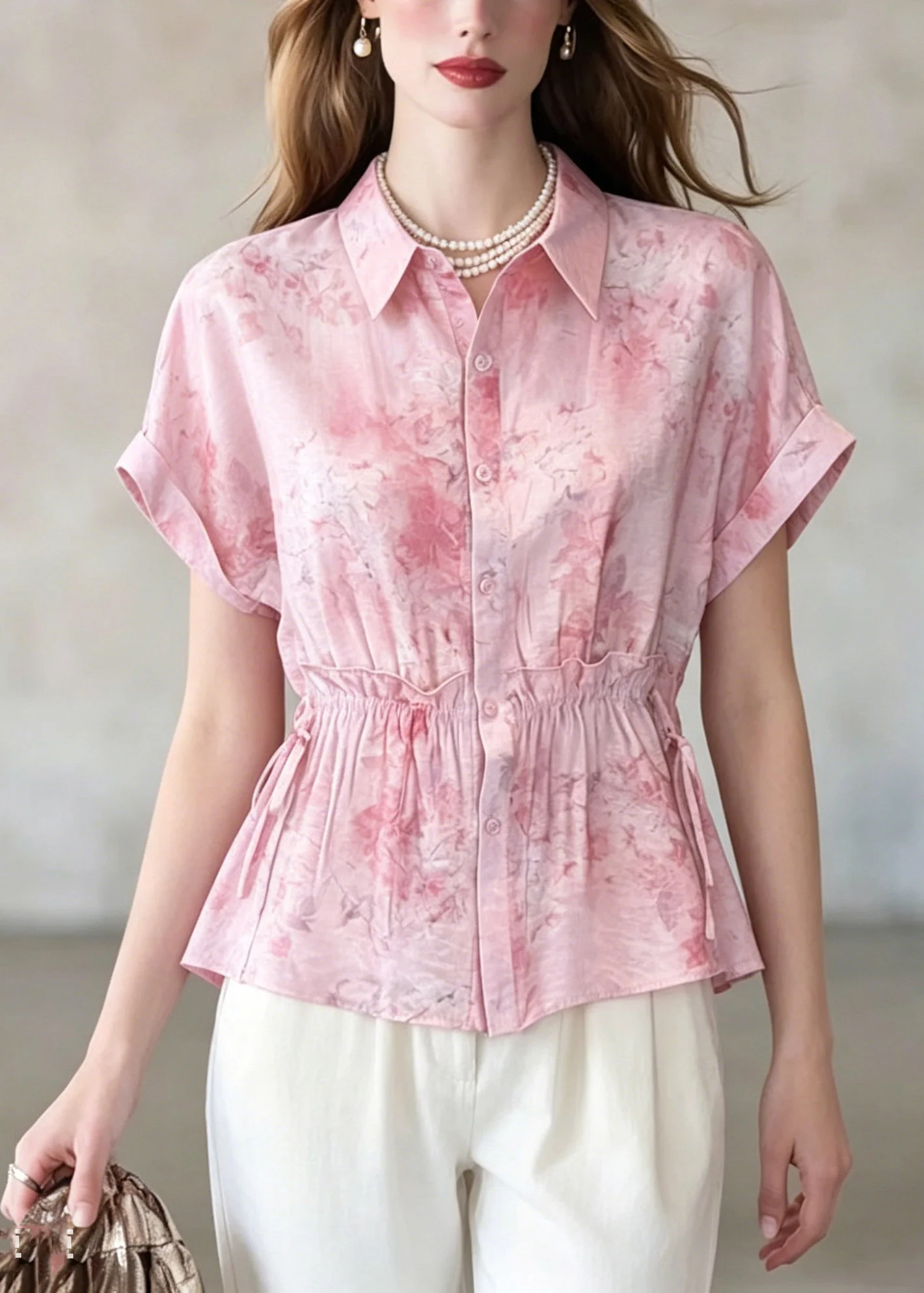 Cute Pink Ruffled Patchwork Shirt Summer - Image 3