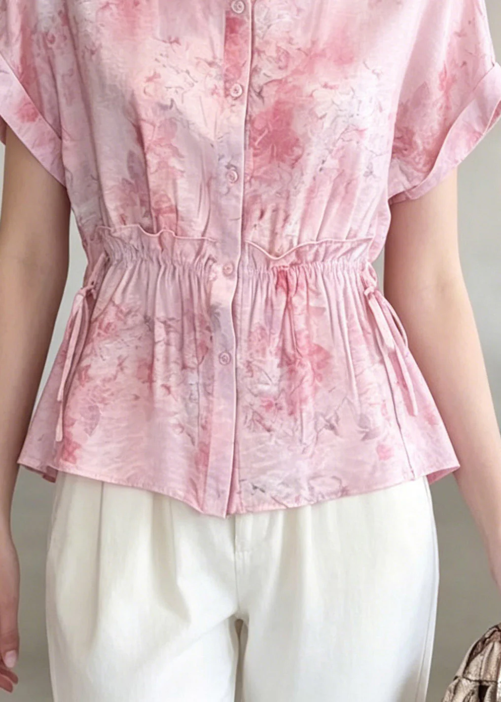Cute Pink Ruffled Patchwork Shirt Summer - Image 4