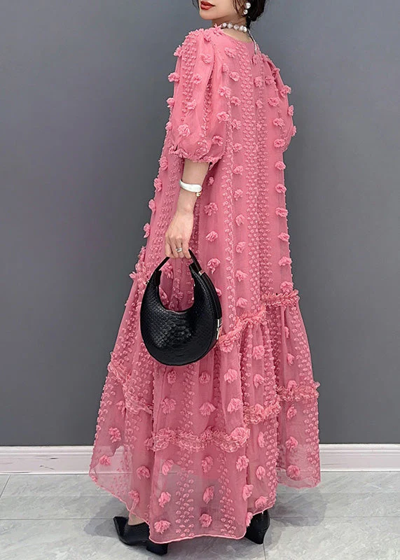 Cute Pink Ruffled Patchwork Tulle Long Dress Summer - Image 2