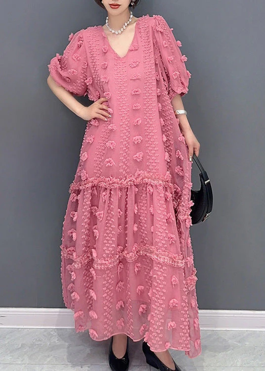 Cute Pink Ruffled Patchwork Tulle Long Dress Summer - Image 4
