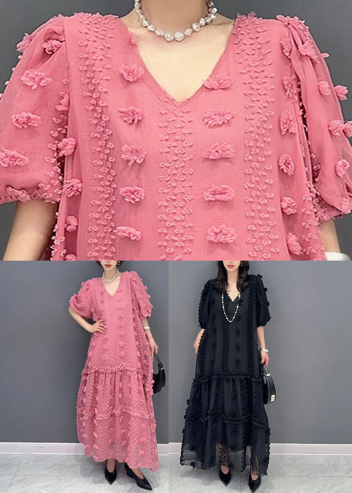 Cute Pink Ruffled Patchwork Tulle Long Dress Summer - Image 5