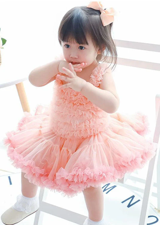 Cute Pink Ruffles Layered Patchwork Tulle Baby Girls Princess Dress Summer - Image 2