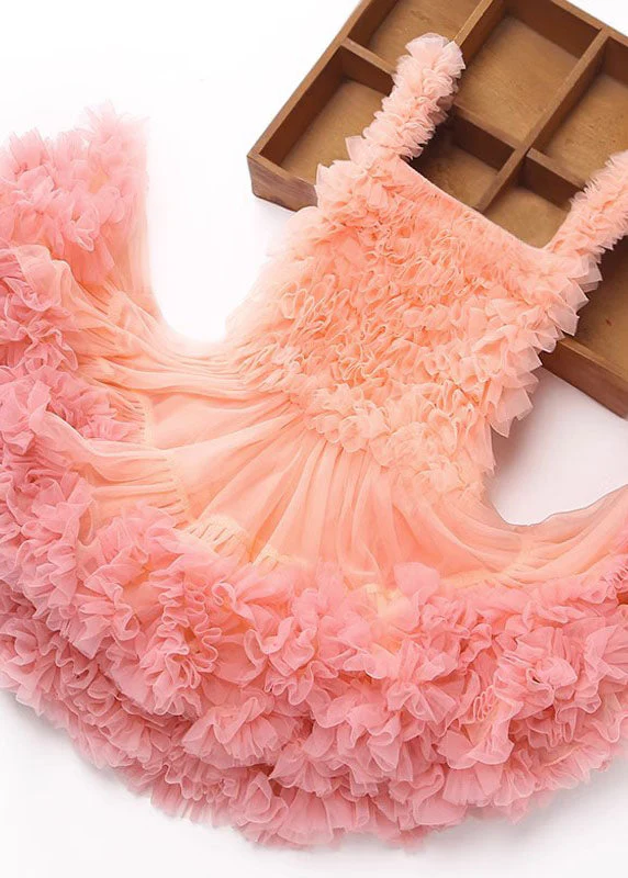 Cute Pink Ruffles Layered Patchwork Tulle Baby Girls Princess Dress Summer - Image 3
