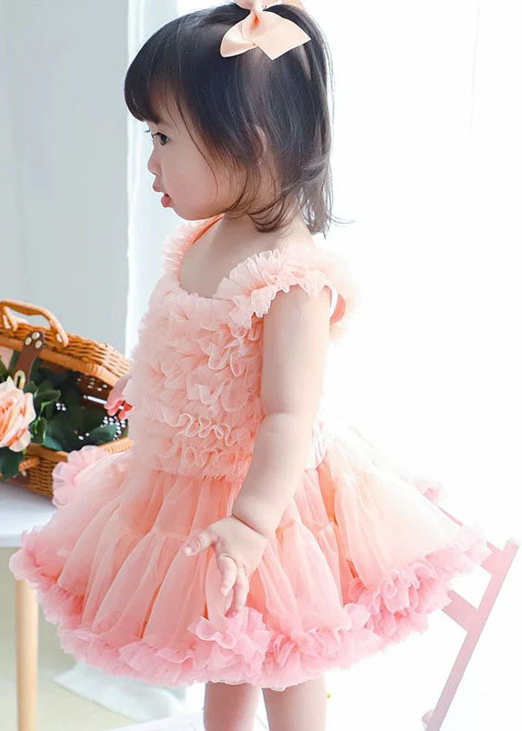 Cute Pink Ruffles Layered Patchwork Tulle Baby Girls Princess Dress Summer - Image 4