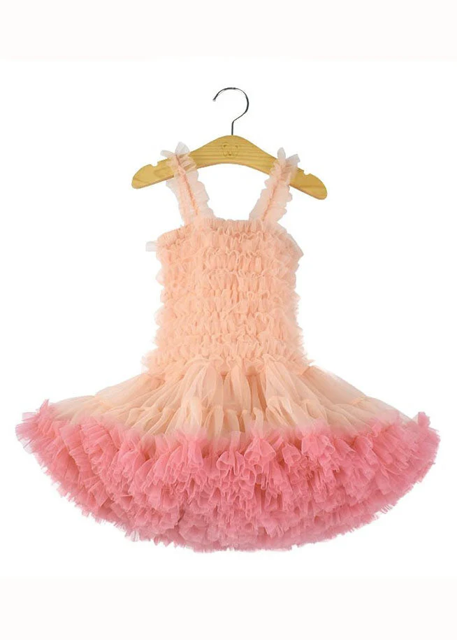Cute Pink Ruffles Layered Patchwork Tulle Baby Girls Princess Dress Summer - Image 5