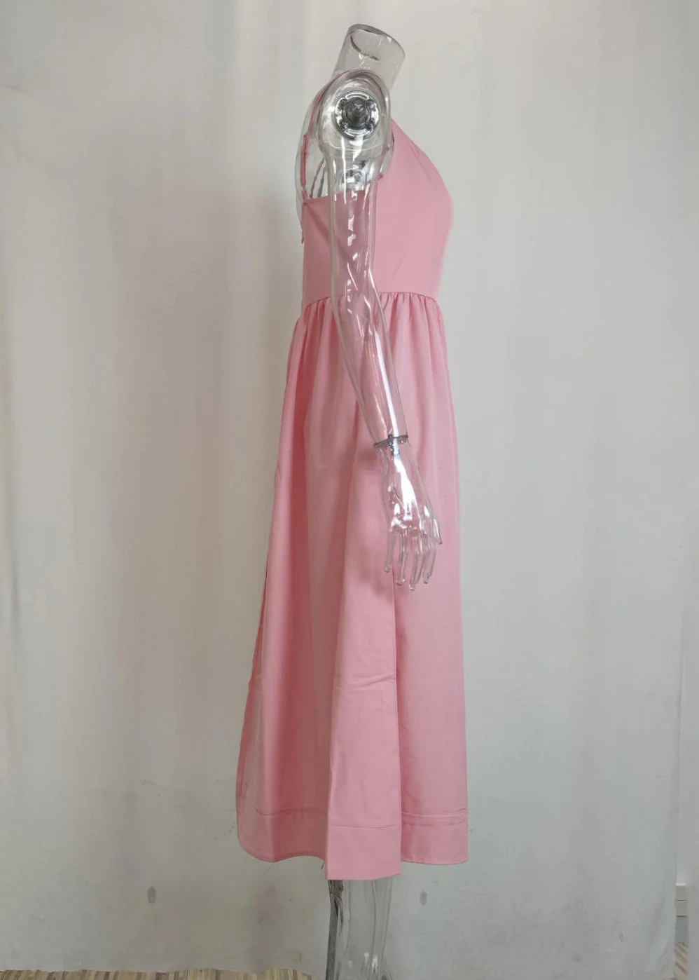 Cute Pink Slash Neck Patchwork Maxi Spaghetti Strap Dress Sleeveless - Image 4