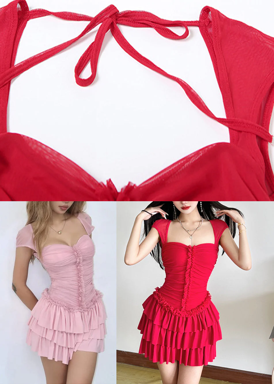 Cute Pink Square Collar Backless Mid Dresses Summer - Image 5