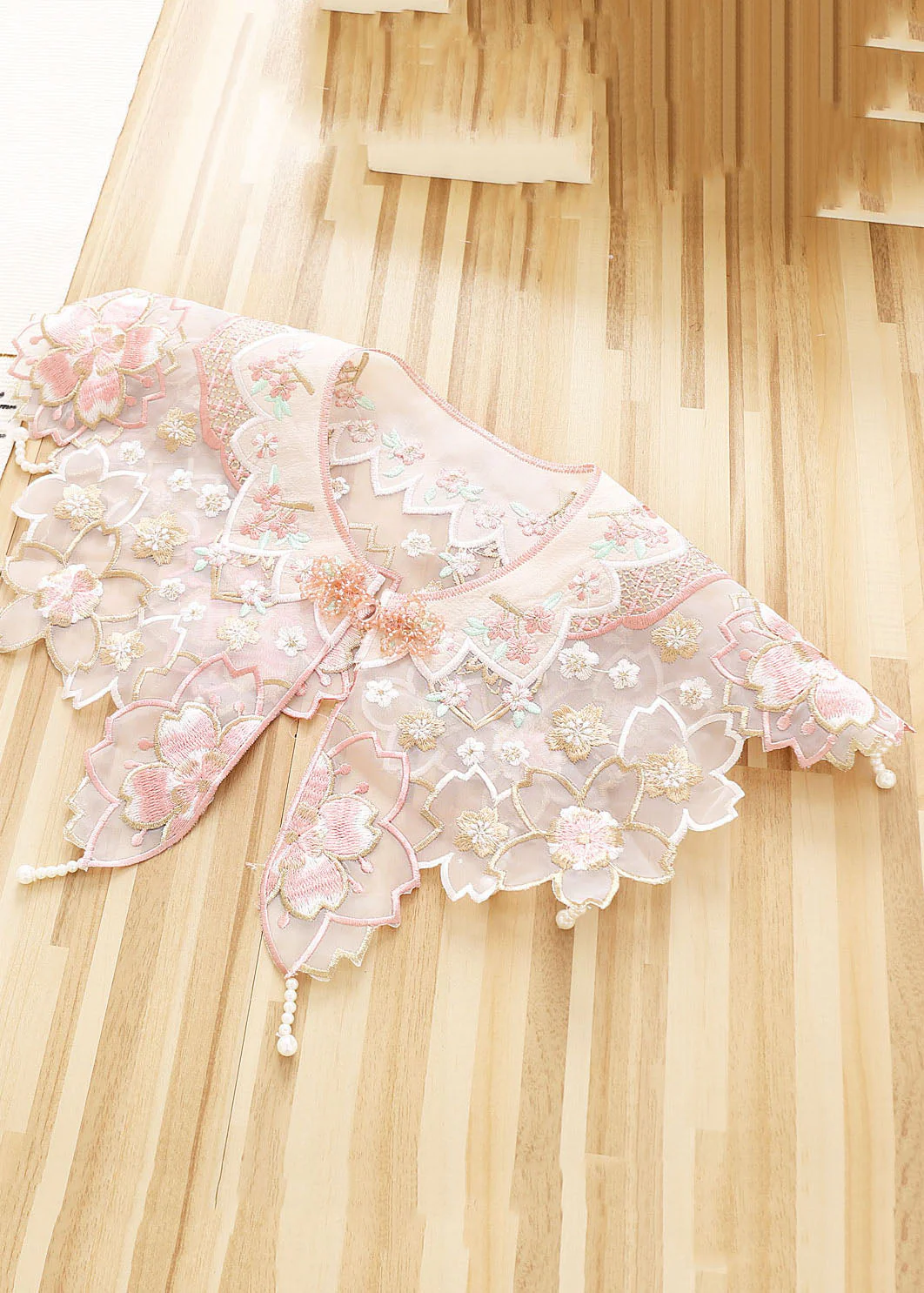 Cute Pink Stand Collar Sequins Patchwork Tulle Girls Shawl And Dress Two Pieces Set Long Sleeve - Image 5