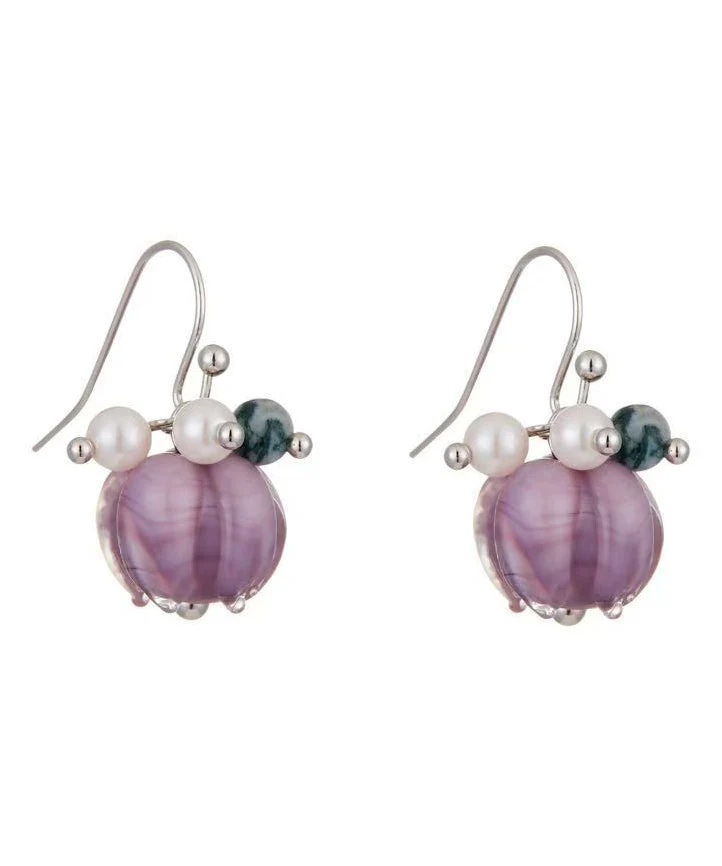 Cute Purple Alloy Pearl Colored Glaze Floral Drop Earrings - Image 5