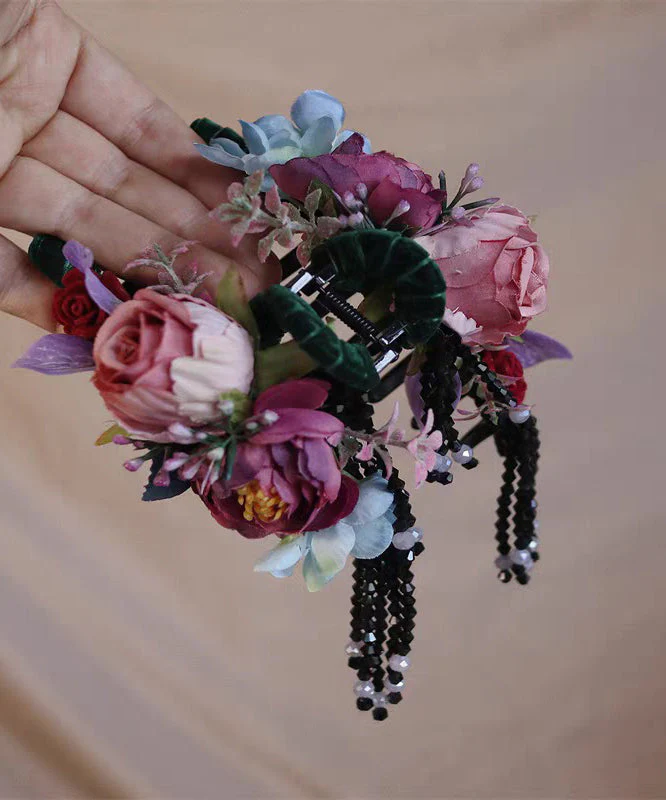 Cute Rainbow Alloy Cloth Floral Tassel Hairpin - Image 2