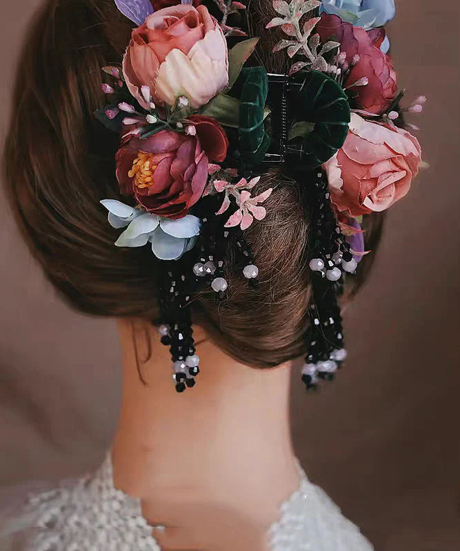 Cute Rainbow Alloy Cloth Floral Tassel Hairpin - Image 3