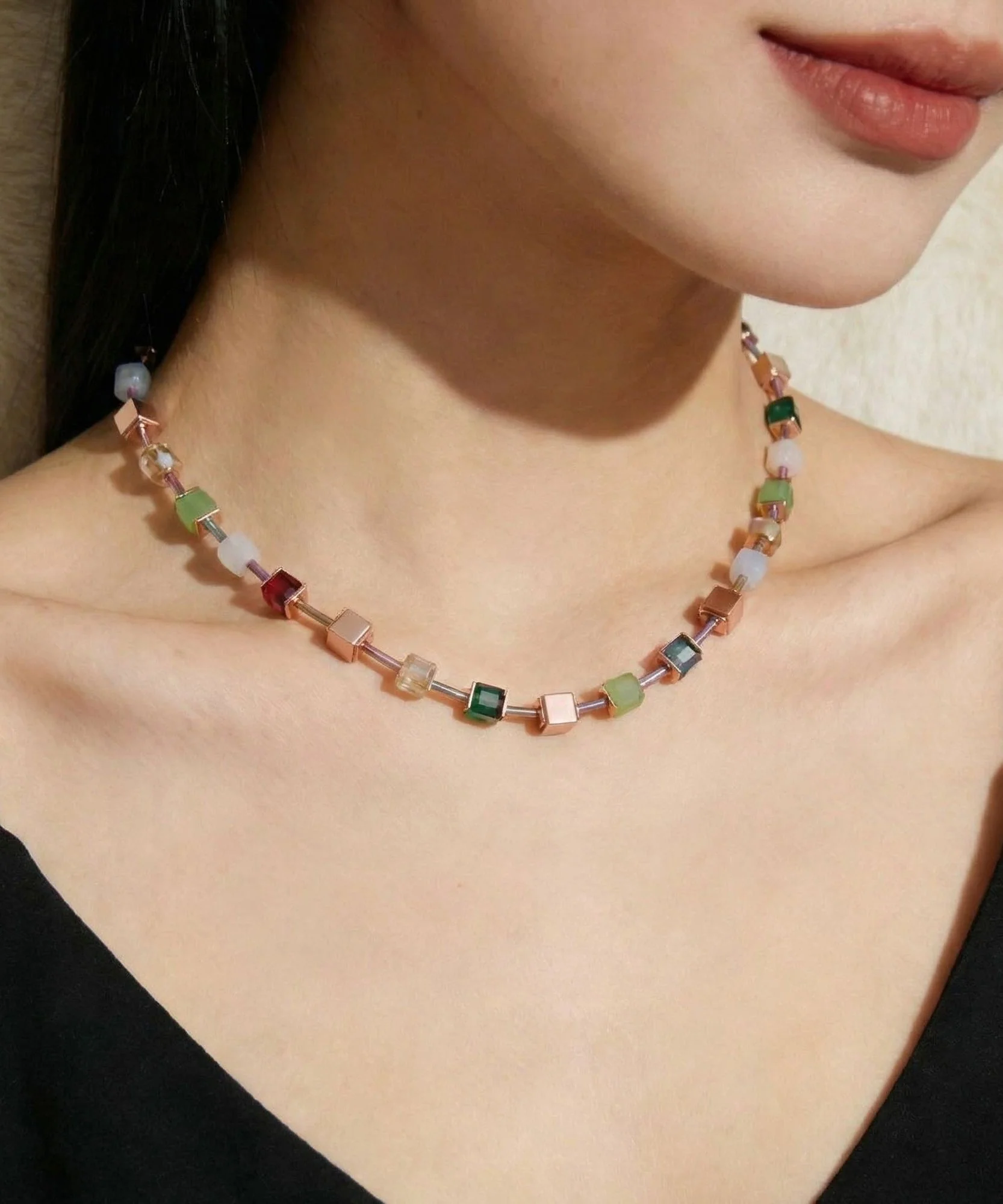 Cute Rainbow Alloy Sugar Cube Beading Gratuated Bead Necklace - Image 3