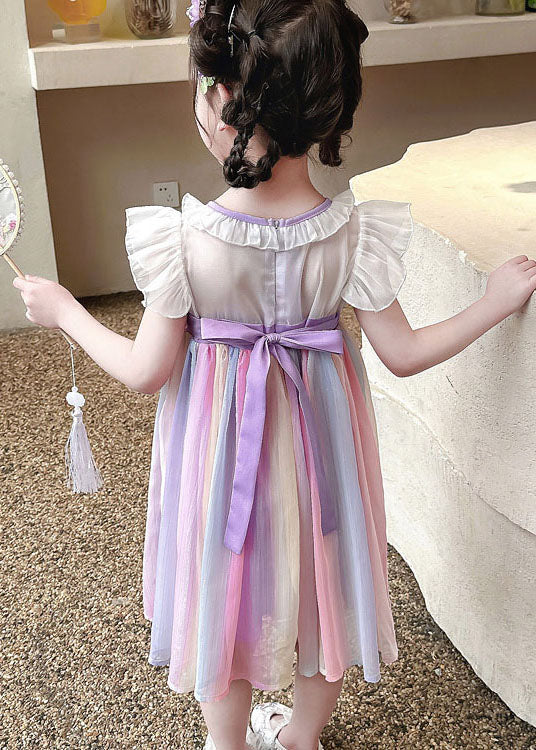 Cute Rainbow Ruffled Nail Bead Patchwork Chiffon Baby Girls Dress Summer - Image 5