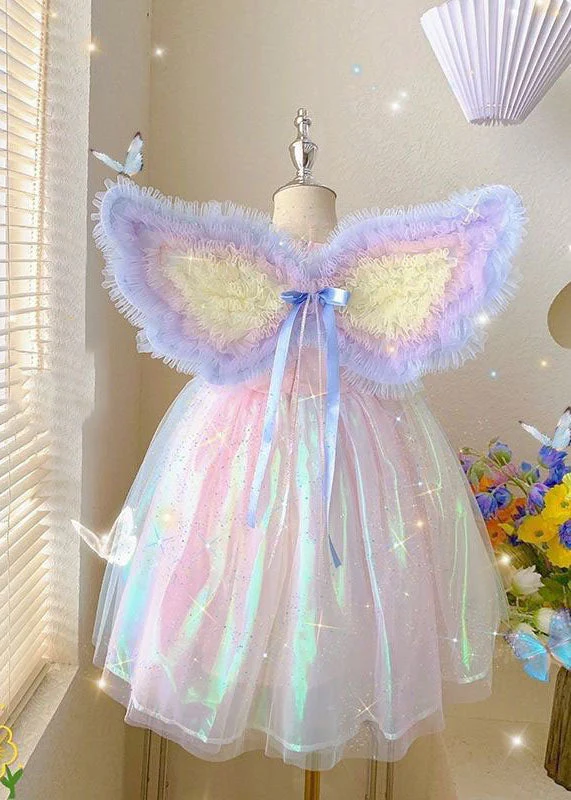 Cute Rainbow Ruffled Patchwork Tulle Baby Girls Dresses Summer - Image 2
