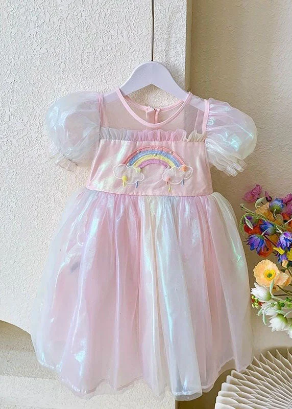 Cute Rainbow Ruffled Patchwork Tulle Baby Girls Dresses Summer - Image 3