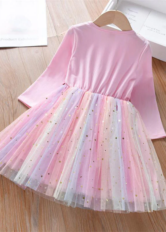Cute Rainbow Ruffled Sequins Patchwork Tulle Baby Girls Party Dress Long Sleeve - Image 5