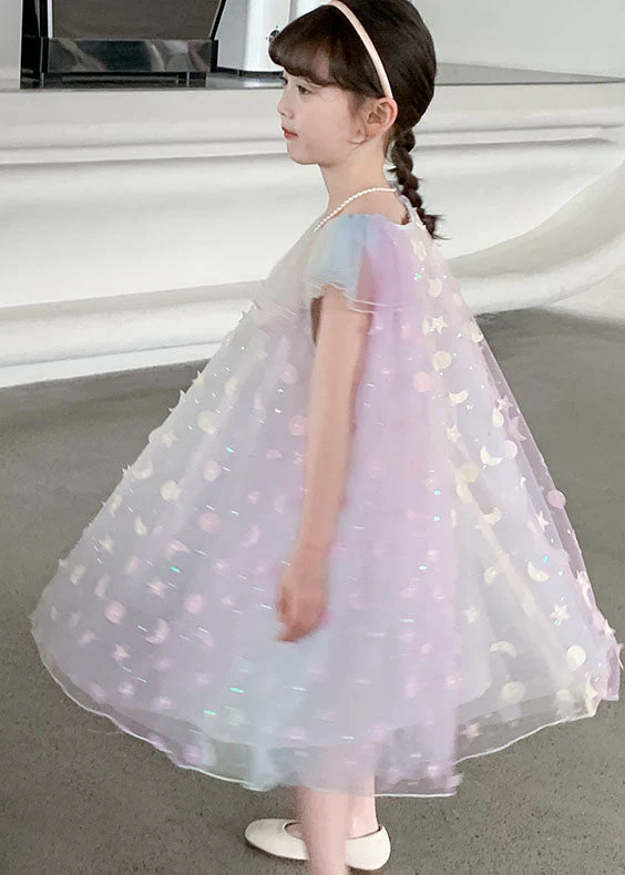 Cute Rainbow Sequins Wrinkled Patchwork Tulle Kids Girls Princess Dress Summer - Image 4
