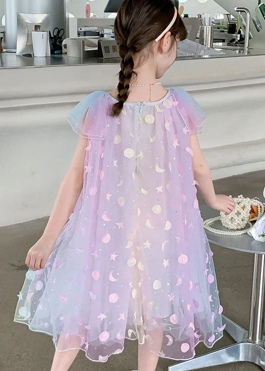 Cute Rainbow Sequins Wrinkled Patchwork Tulle Kids Girls Princess Dress Summer - Image 5