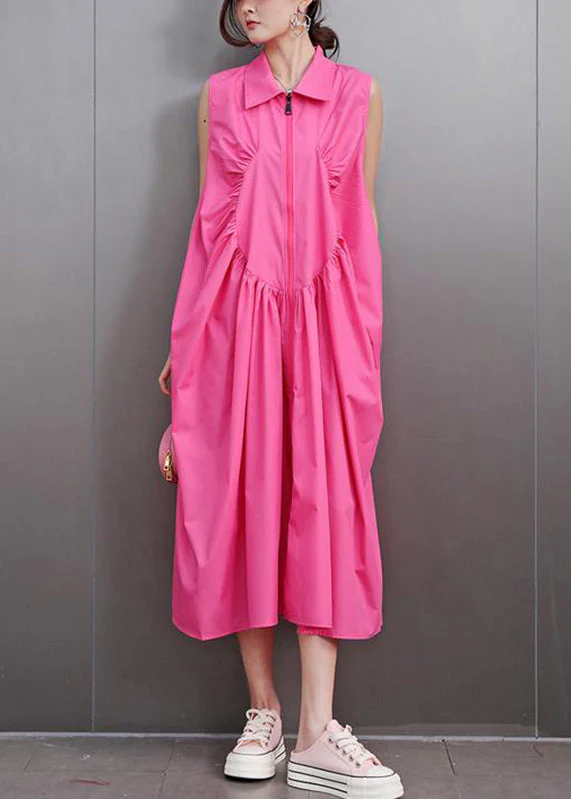 Cute Red Peter Pan Collar Zippered Maxi Dress Sleeveless - Image 2