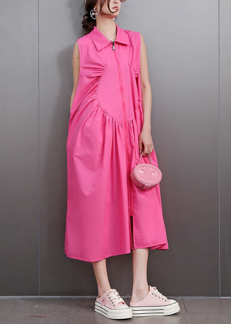 Cute Red Peter Pan Collar Zippered Maxi Dress Sleeveless - Image 3