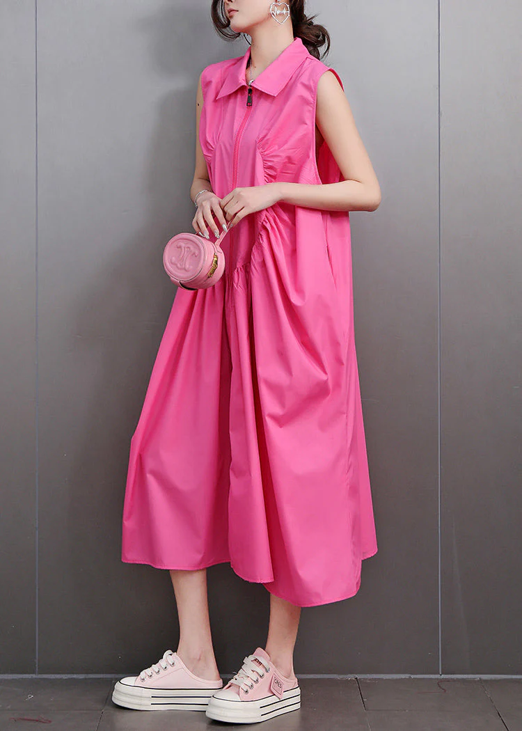 Cute Red Peter Pan Collar Zippered Maxi Dress Sleeveless - Image 4