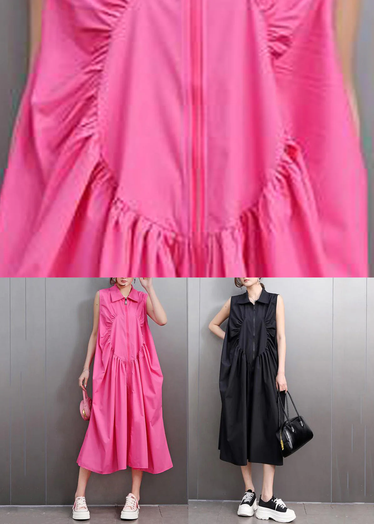 Cute Red Peter Pan Collar Zippered Maxi Dress Sleeveless - Image 5
