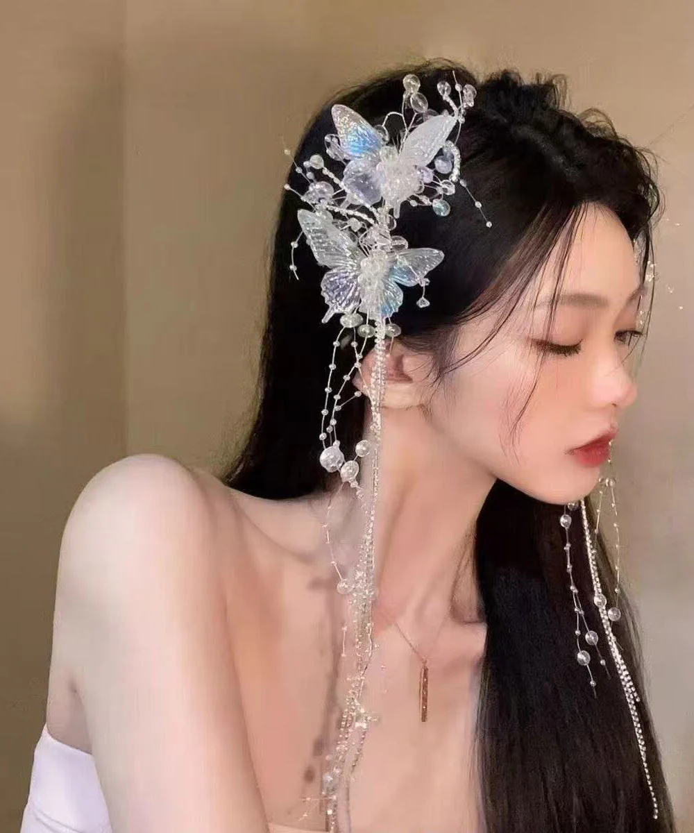 Cute Tassel Butterfly Bead Acrylic Hair Clip - Image 5