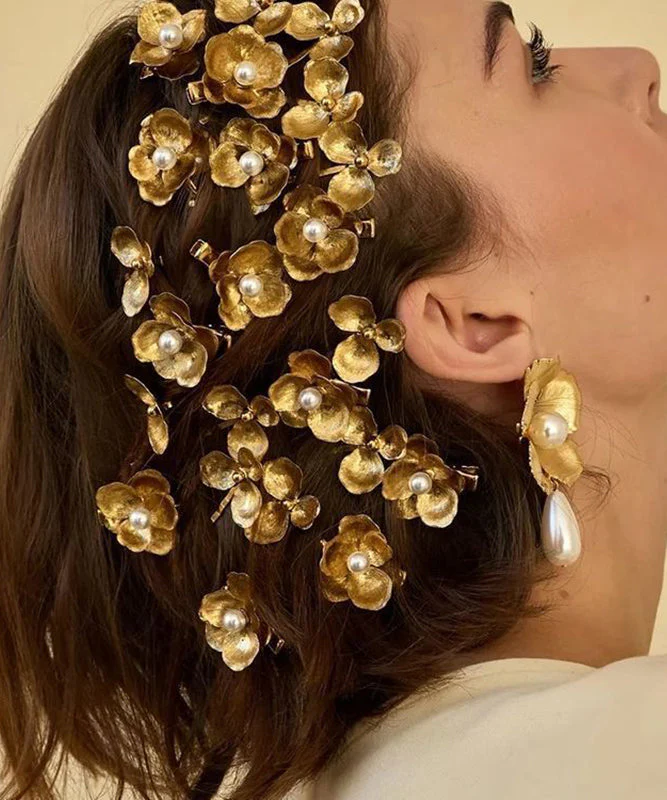 Cute Yellow Alloy Pearl Floral Four Sets Hairpin