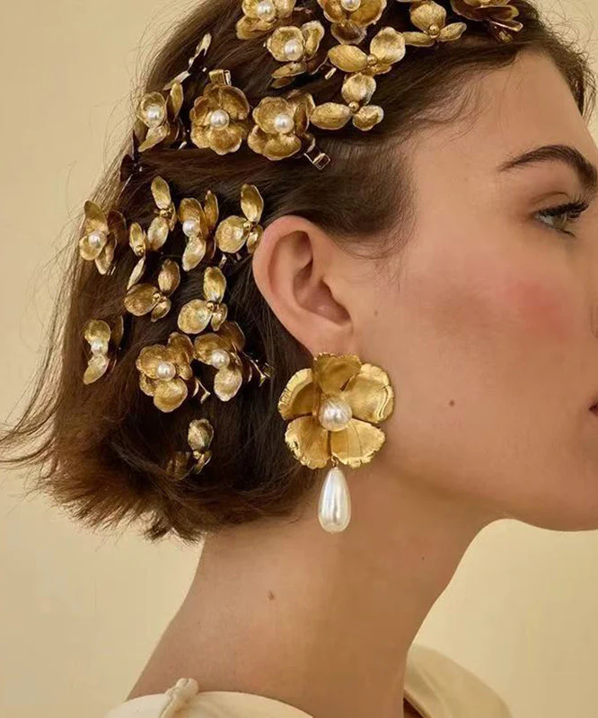 Cute Yellow Alloy Pearl Floral Four Sets Hairpin - Image 2