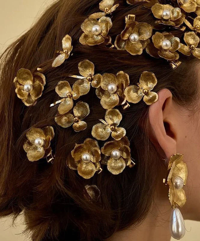 Cute Yellow Alloy Pearl Floral Four Sets Hairpin - Image 3