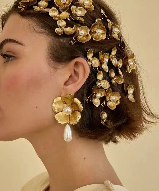 Cute Yellow Alloy Pearl Floral Four Sets Hairpin - Image 4
