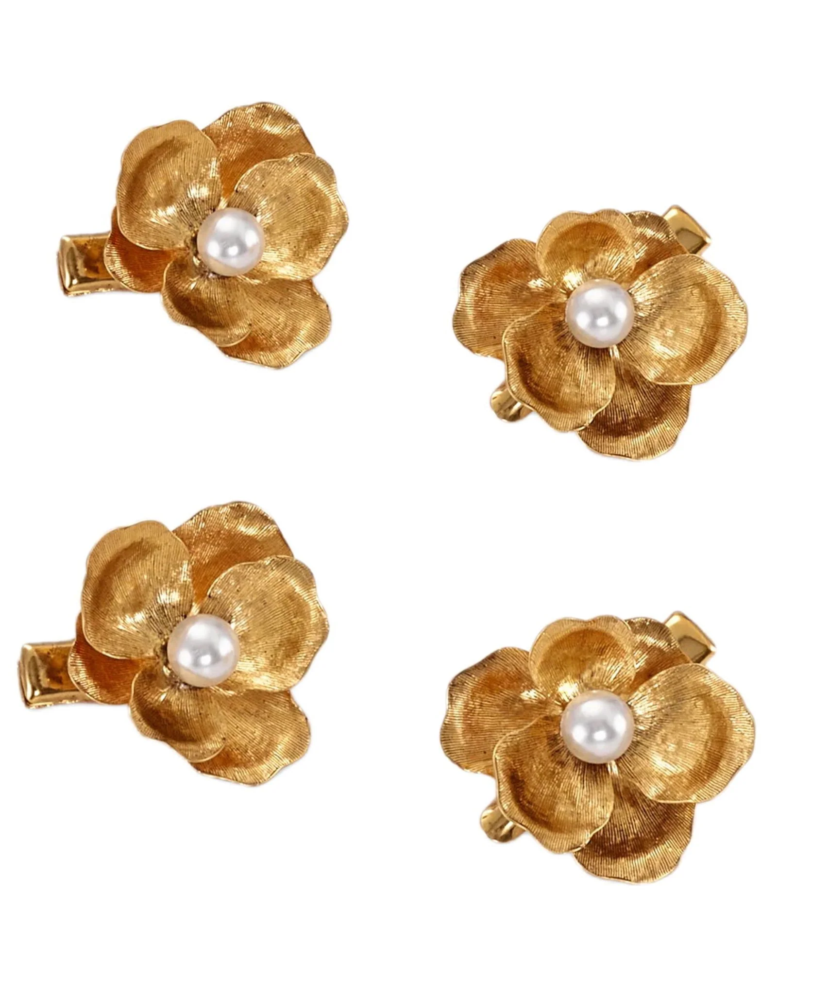 Cute Yellow Alloy Pearl Floral Four Sets Hairpin - Image 5