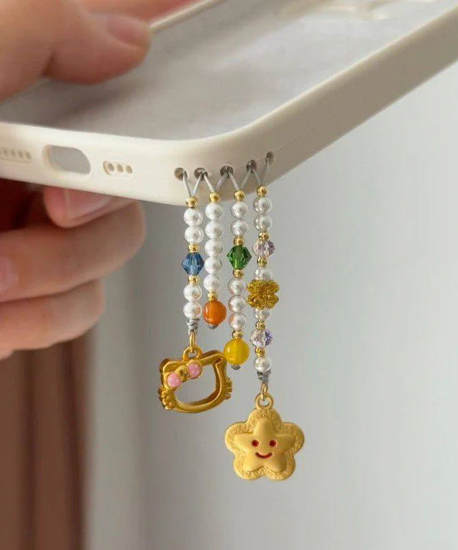Cute Yellow Alloy Star KT Cat Tassel Phone Chains - Image 2