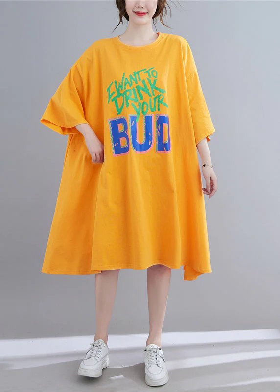 Cute Yellow Graphic Maxi Dresses Spring - Image 3