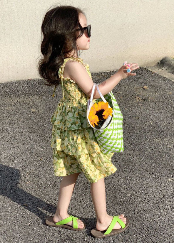 Cute Yellow Print Wrinkled Patchwork Chiffon Baby Girls Sundress Summer - Image 2