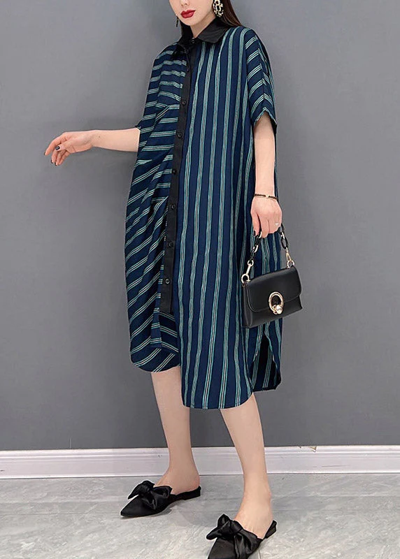 Cyan Button Pockets Side Open Dresses Short Sleeve - Image 2