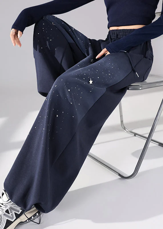 Dark Blue Elastic Waist Wide Leg Pants - Image 3