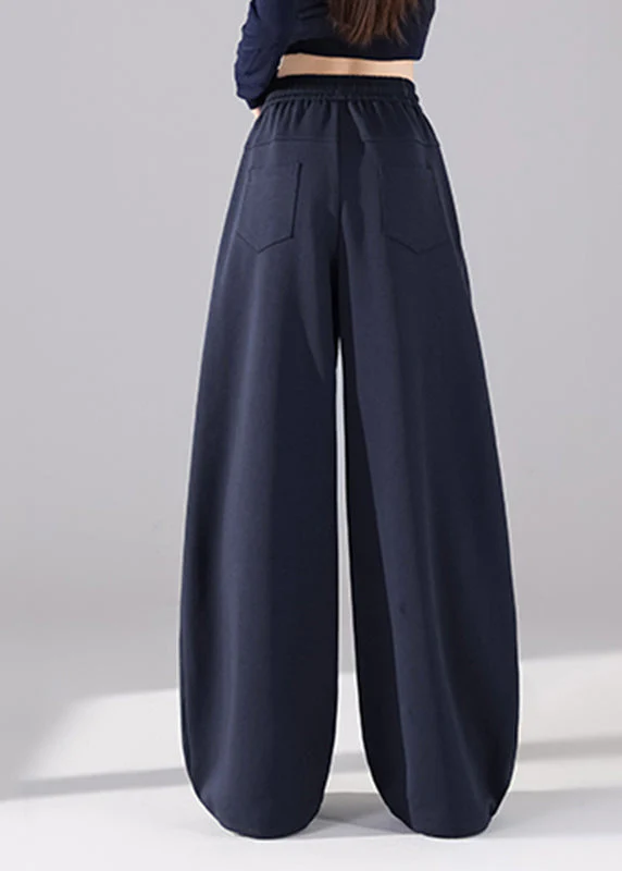 Dark Blue Elastic Waist Wide Leg Pants - Image 4