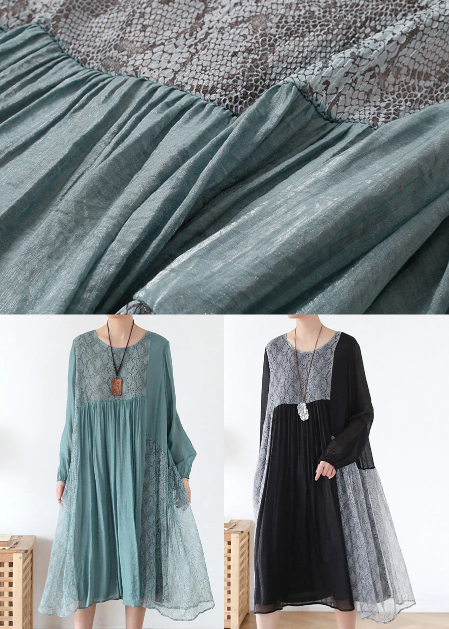 Dark Grey Loose Chiffon Long Dress Wrinkled Asymmetrical Long Sleeve - Image 5