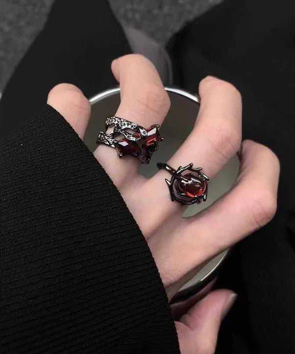 Dark Style Red Zircon Adjustable Metal Open Ring For Men - Image 2