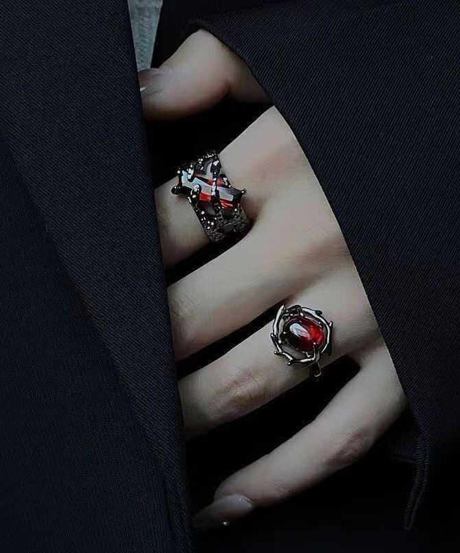 Dark Style Red Zircon Adjustable Metal Open Ring For Men - Image 4