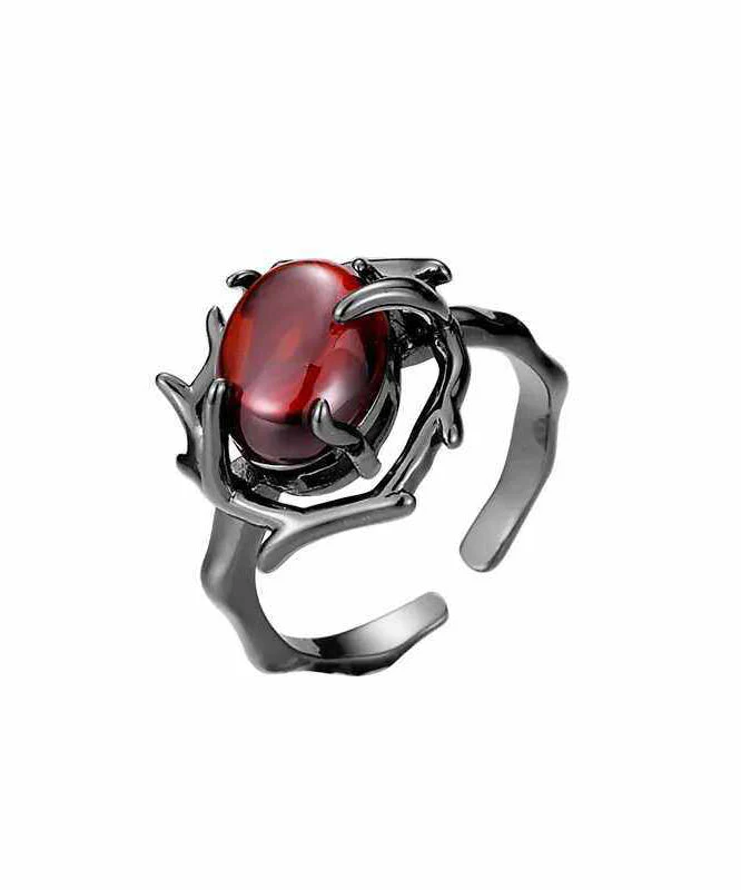 Dark Style Red Zircon Adjustable Metal Open Ring For Men - Image 5