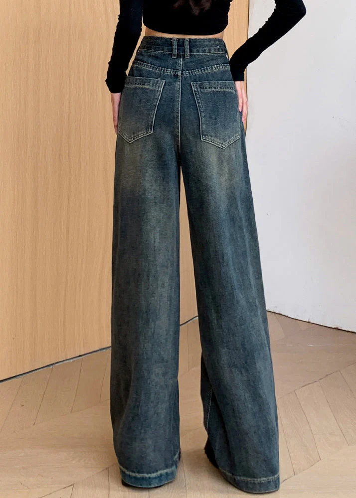 Denim Black Warm Fleece Straight Pants Ripped Jeans Winter - Image 5