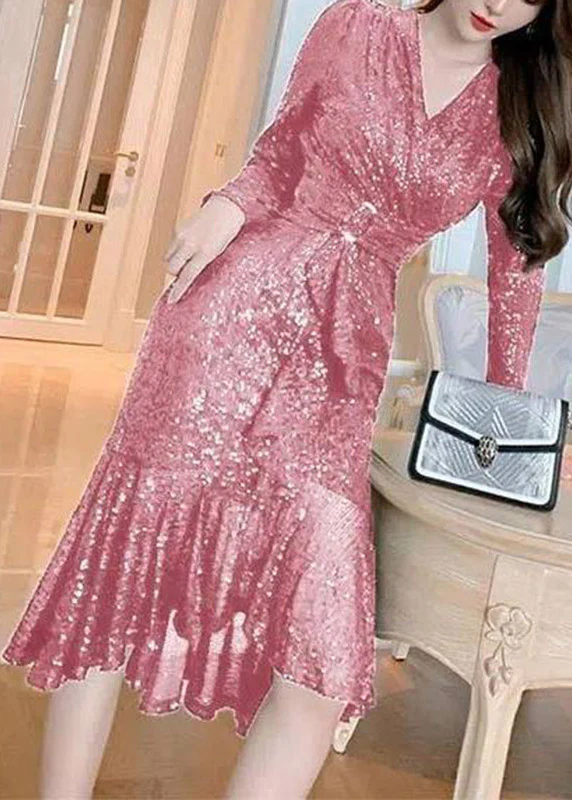 Dinner Black V Neck Sequins Tunic Maxi Dresses Spring - Image 2