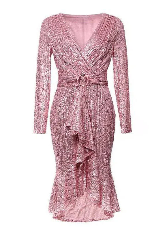 Dinner Black V Neck Sequins Tunic Maxi Dresses Spring - Image 5