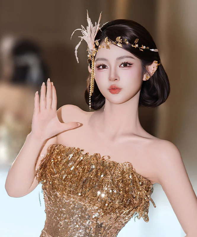 Dinner Gold CrystalZircon Feather Tassel HairPiece - Image 2